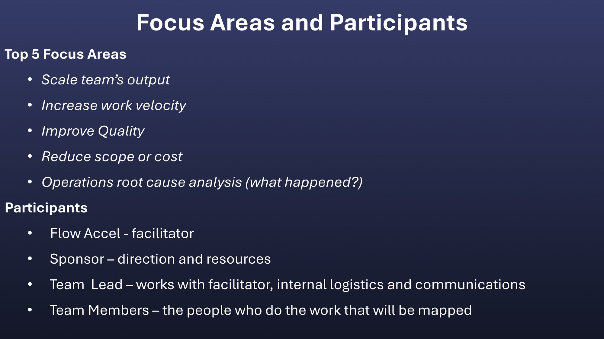 Focus Areas and Participants